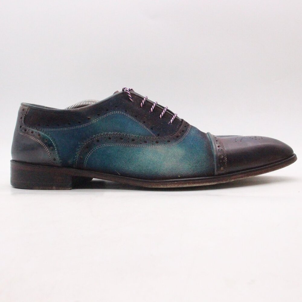 Paul Parkman Men's Size EU 46 Shoes Blue Suede Brown Oxford Shoes